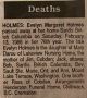 Holmes, Evelyn nee Darou obituary