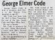 Code, George Elmer obituary