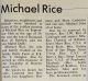 Rice, Michael obituary