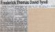 Tyrell, Frederick Thomas David obituary