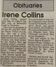 Collins, Irene obituary