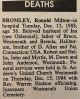 Bromley, Ronald Milton death