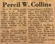 Collins, Percil W. obituary