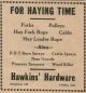 Hawkin's Hardware advertisement