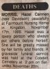Morris, Hazel nee Davidson death