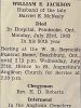 William E JACKSON funeral card