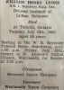 William Henry LYONS funeral card