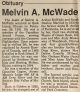 McWade, Melvin A. obituary McWade, Melvin A. obituary