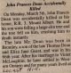 Dean, John Francis death notice