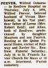 Peever, Wilfred Osborne obituary 