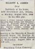 Elliott L. COHEN funeral card