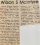 Wilson Stephen MCINTYRE obituary