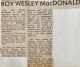 Roy Wesley MCDONALD obituary