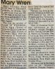Wren, Mary Florence MCGAGHRAN obituary Wren, Mary Florence MCGAGHRAN obituary