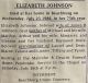Johnson, Elizabeth MCDONOUGH funeral card