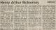 McInerney, Henry Arthur obituary