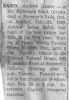 Baird, Andrew James death notice Baird, Andrew James death notice