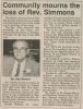 Simmons, Rev. Allan obituary Simmons, Rev. Allan obituary