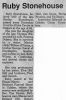 Stonehouse, Ruby nee Wilson obituary