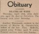 Deaths this week:  Jackson, John;  Martha Chamberlain