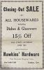 Hawkins Hardware Closing Sale Hawkins Hardware Closing Sale