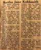 Kohlsmith, Bertha Jane nee Eckford obituary