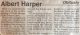 Harper, Albert obituary Harper, Albert obituary