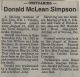 Simpson, Donald obituary Simpson, Donald obituary