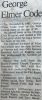 Code, George Elmer obituary