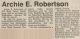 Robertson, Archibald obituary Robertson, Archibald obituary