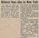 Ross, Mildred obituary Ross, Mildred obituary